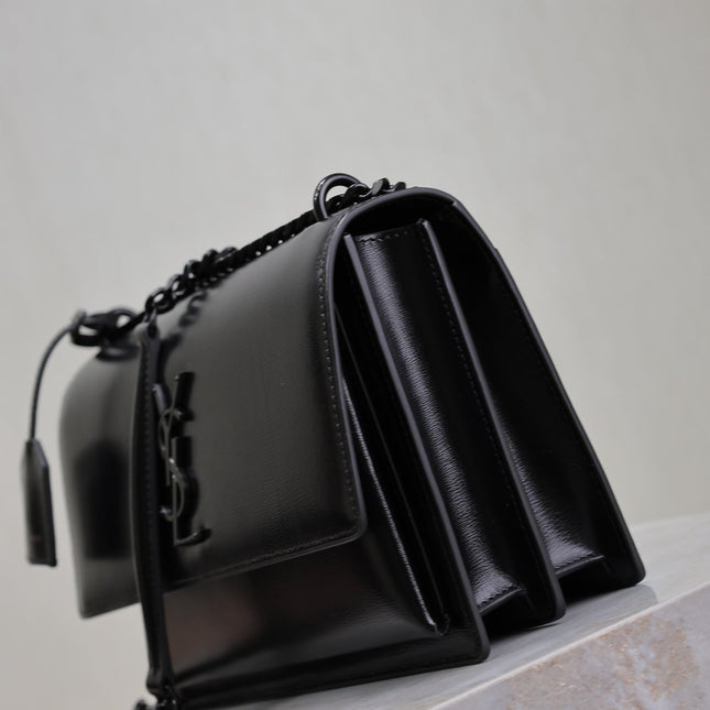 YSL 25S SUNSET BAG 22 IN BLACK CALFSKIN BLACK HARDWRE