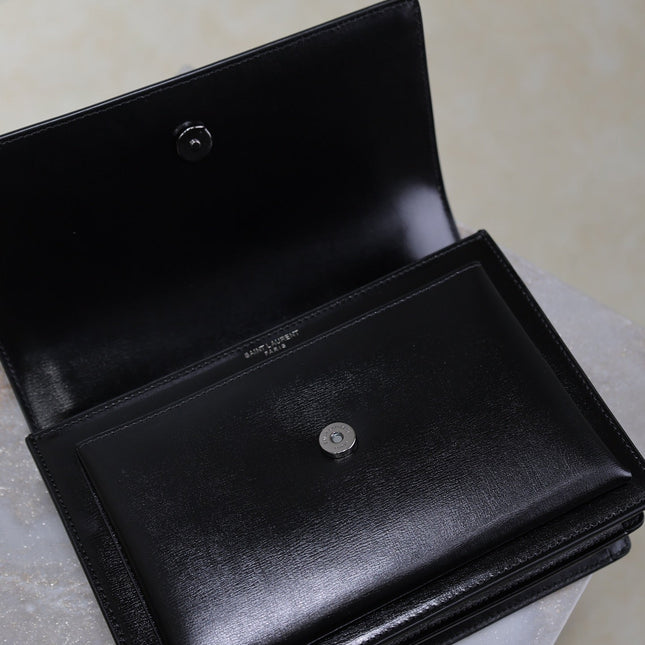 YSL 25S SUNSET BAG 22 IN BLACK CALFSKIN BLACK HARDWRE