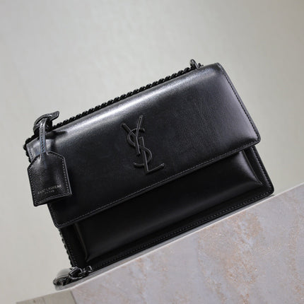 YSL 25S SUNSET BAG 22 IN BLACK CALFSKIN BLACK HARDWRE