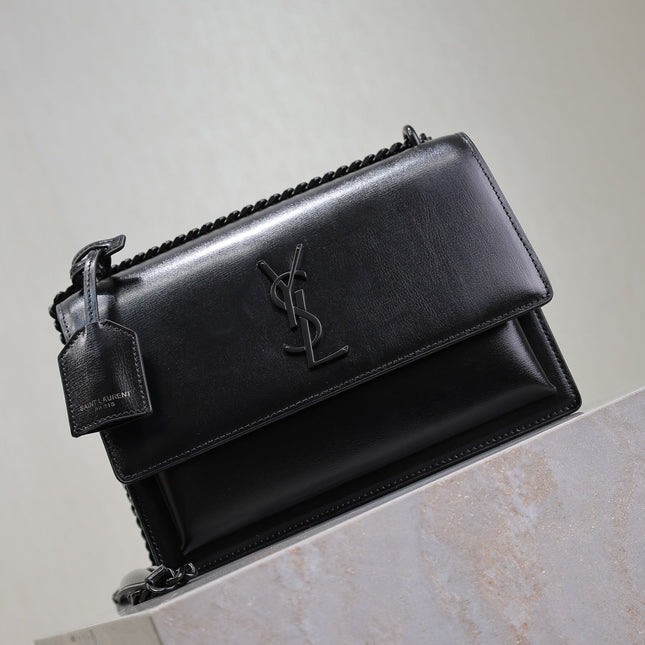 YSL 25S SUNSET BAG 22 IN BLACK CALFSKIN BLACK HARDWRE