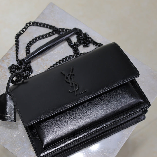 YSL 25S SUNSET BAG 22 IN BLACK CALFSKIN BLACK HARDWRE