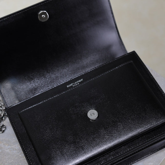 YSL 25S SUNSET BAG 22 IN BLACK CALFSKIN SILVER HARDWRE