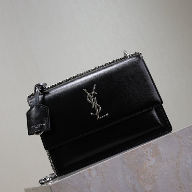 YSL 25S SUNSET BAG 22 IN BLACK CALFSKIN SILVER HARDWRE