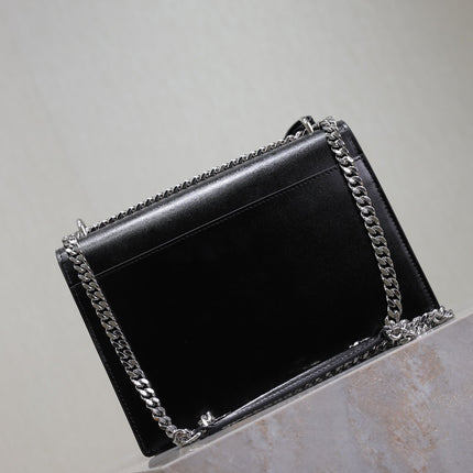 YSL 25S SUNSET BAG 22 IN BLACK CALFSKIN SILVER HARDWRE