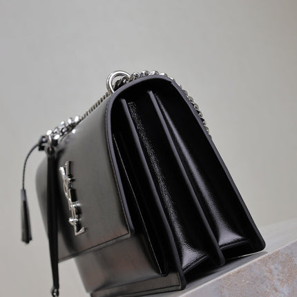 YSL 25S SUNSET BAG 22 IN BLACK CALFSKIN SILVER HARDWRE