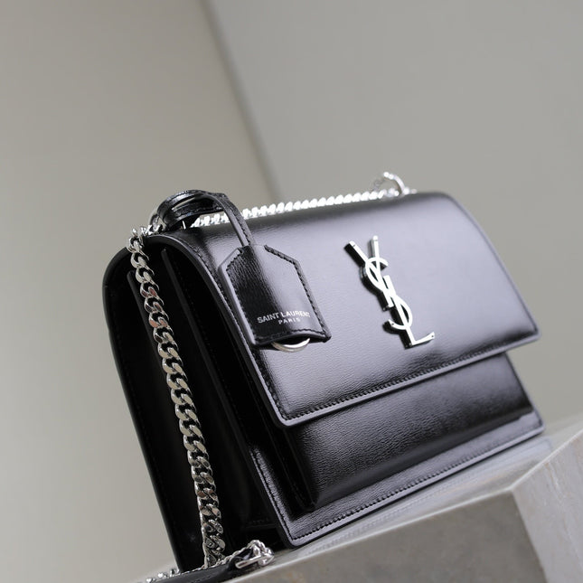 YSL 25S SUNSET BAG 22 IN BLACK CALFSKIN SILVER HARDWRE