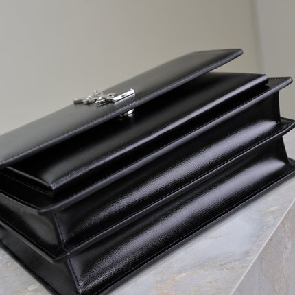 YSL 25S SUNSET BAG 22 IN BLACK CALFSKIN SILVER HARDWRE