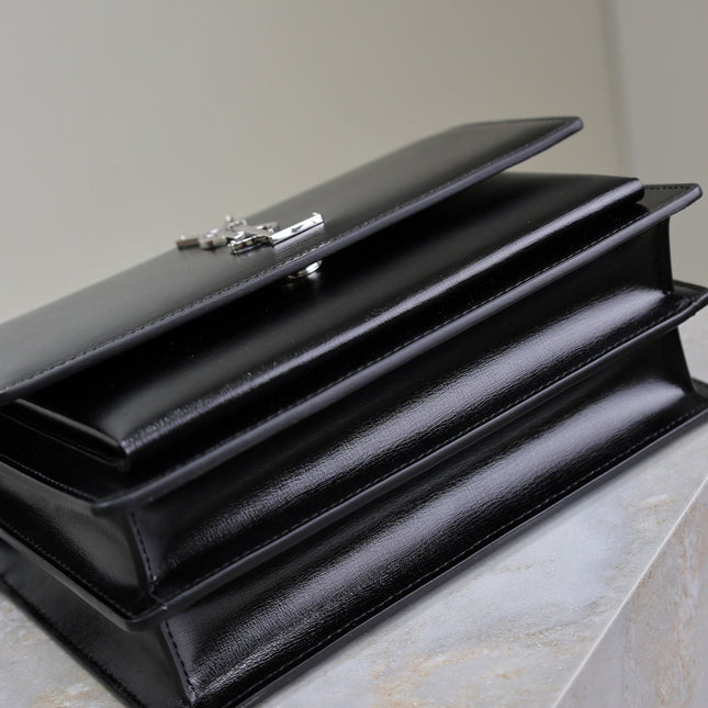 YSL 25S SUNSET BAG 22 IN BLACK CALFSKIN SILVER HARDWRE