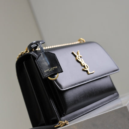 YSL 25S SUNSET BAG 22 IN BLACK CALFSKIN GOLD HARDWRE
