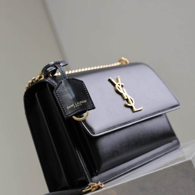 YSL 25S SUNSET BAG 22 IN BLACK CALFSKIN GOLD HARDWRE