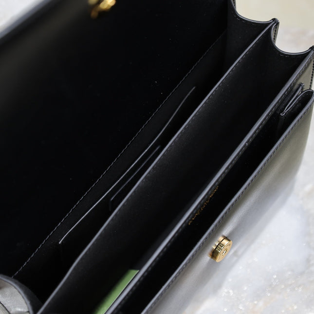 YSL 25S SUNSET BAG 22 IN BLACK CALFSKIN GOLD HARDWRE