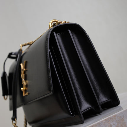 YSL 25S SUNSET BAG 22 IN BLACK CALFSKIN GOLD HARDWRE