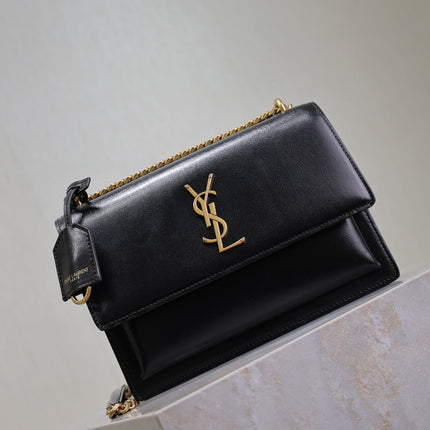 YSL 25S SUNSET BAG 22 IN BLACK CALFSKIN GOLD HARDWRE