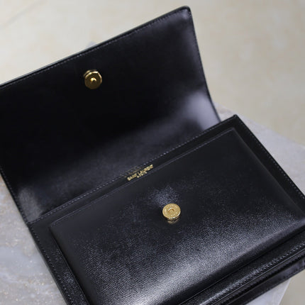YSL 25S SUNSET BAG 22 IN BLACK CALFSKIN GOLD HARDWRE