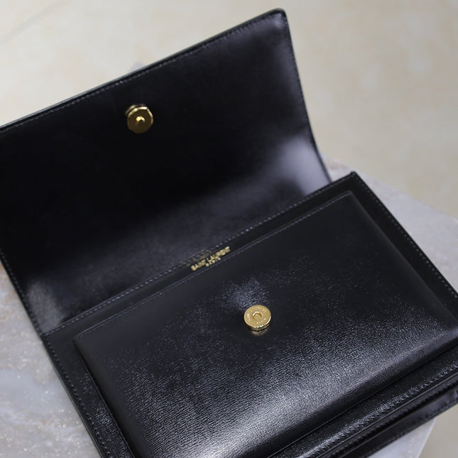 YSL 25S SUNSET BAG 22 IN BLACK CALFSKIN GOLD HARDWRE