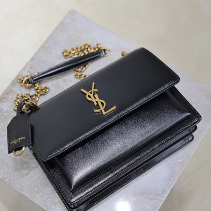 YSL 25S SUNSET BAG 22 IN BLACK CALFSKIN GOLD HARDWRE