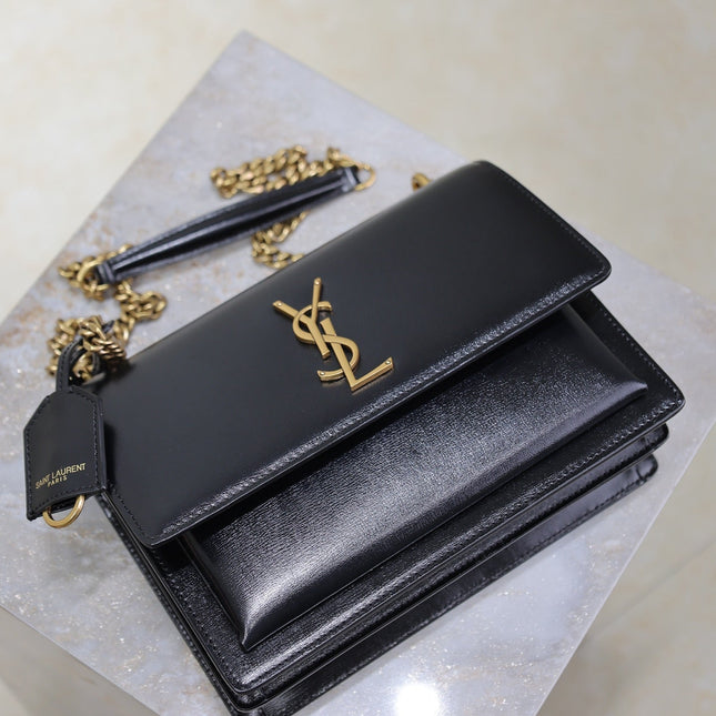 YSL 25S SUNSET BAG 22 IN BLACK CALFSKIN GOLD HARDWRE