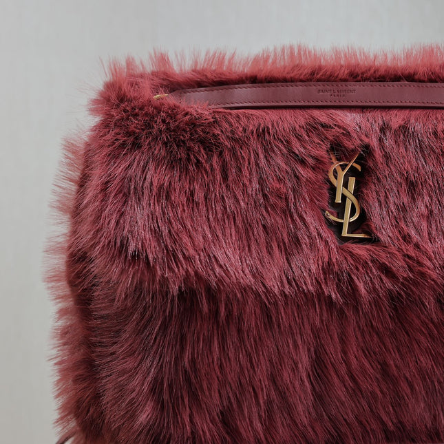 NIKI LARGE 32 IN CURRANT RED RABBIT FUR GOLD HARDWARE