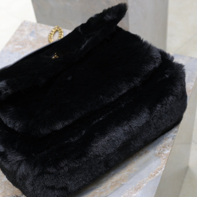 NIKI LARGE 32 IN BLACK RABBIT FUR GOLD HARDWARE