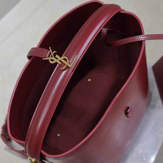 YSL 25S LE 5 À 7 BUCKET 26 IN DARK BURGUNDY CALFSKIN GOLD HARDWRE