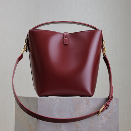 YSL 25S LE 5 À 7 BUCKET 26 IN DARK BURGUNDY CALFSKIN GOLD HARDWRE