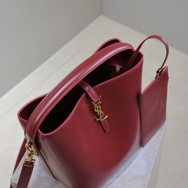 YSL 25S LE 5 À 7 BUCKET 26 IN DARK BURGUNDY CALFSKIN GOLD HARDWRE