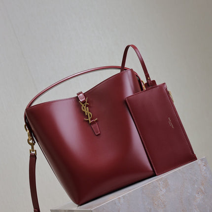 YSL 25S LE 5 À 7 BUCKET 26 IN DARK BURGUNDY CALFSKIN GOLD HARDWRE