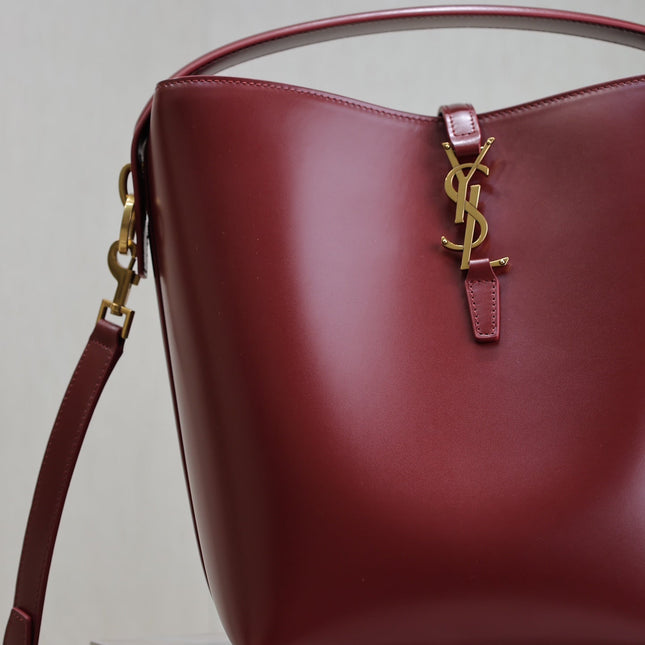 YSL 25S LE 5 À 7 BUCKET 26 IN DARK BURGUNDY CALFSKIN GOLD HARDWRE