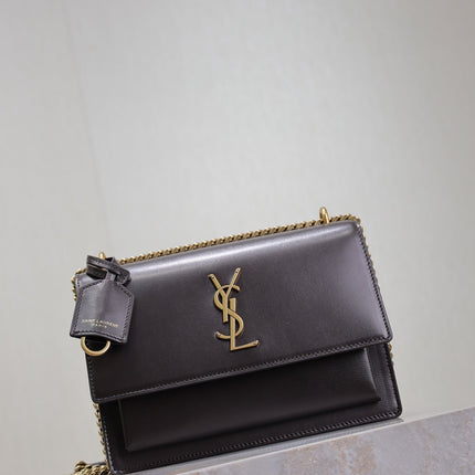 YSL 25S SUNSET BAG 22 IN DARK PURPLE CALFSKIN GOLD HARDWRE