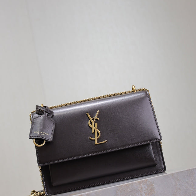 YSL 25S SUNSET BAG 22 IN DARK PURPLE CALFSKIN GOLD HARDWRE