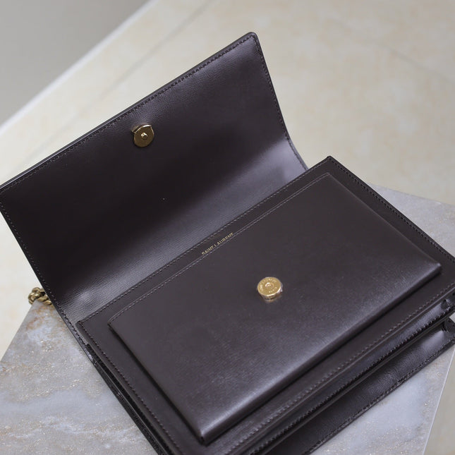 YSL 25S SUNSET BAG 22 IN DARK PURPLE CALFSKIN GOLD HARDWRE