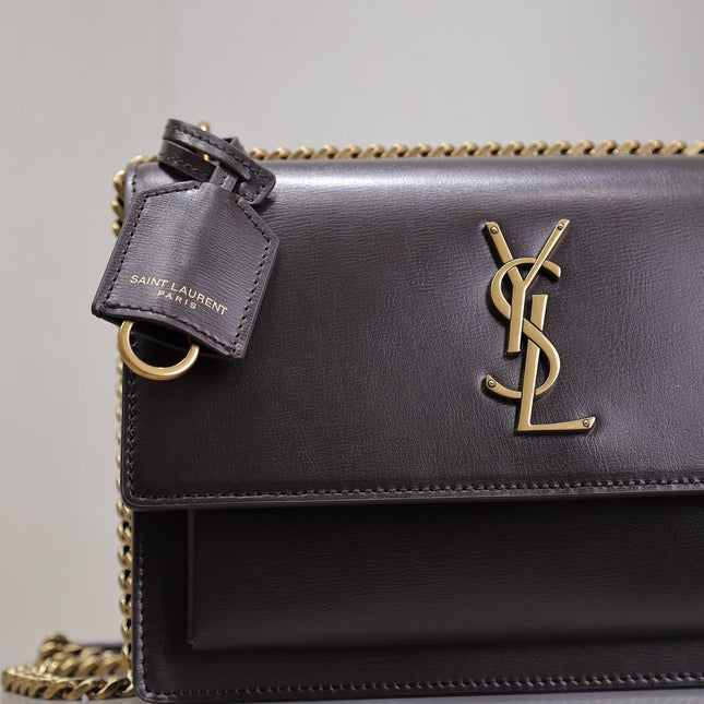YSL 25S SUNSET BAG 22 IN DARK PURPLE CALFSKIN GOLD HARDWRE
