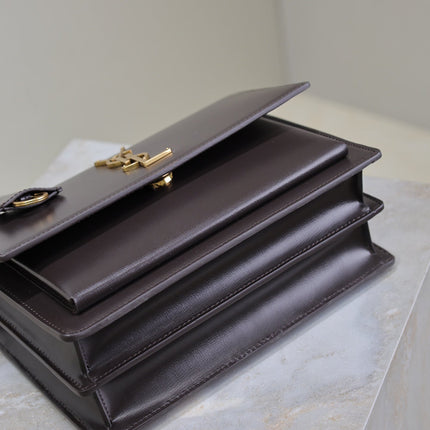 YSL 25S SUNSET BAG 22 IN DARK PURPLE CALFSKIN GOLD HARDWRE
