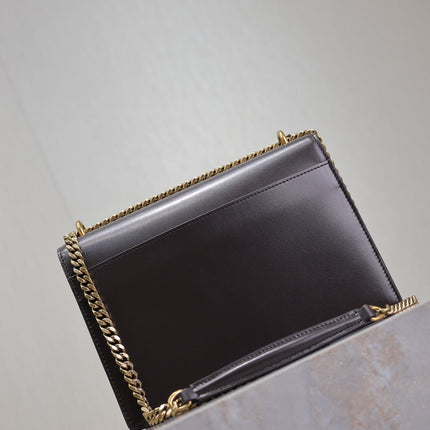 YSL 25S SUNSET BAG 22 IN DARK PURPLE CALFSKIN GOLD HARDWRE