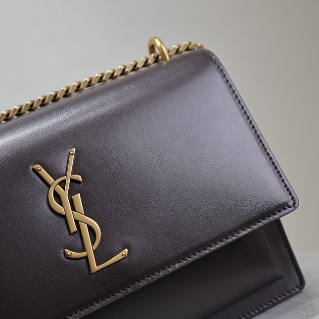 YSL 25S SUNSET BAG 22 IN DARK PURPLE CALFSKIN GOLD HARDWRE