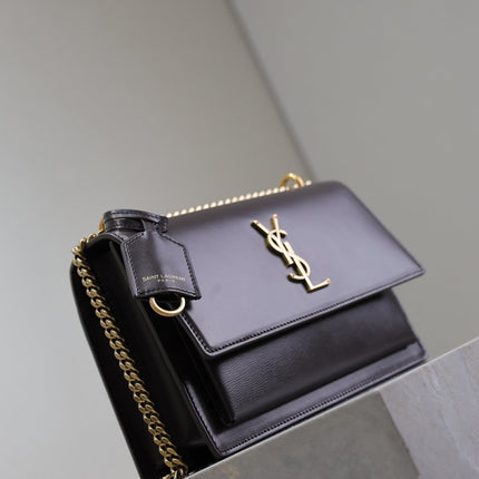 YSL 25S SUNSET BAG 22 IN DARK PURPLE CALFSKIN GOLD HARDWRE