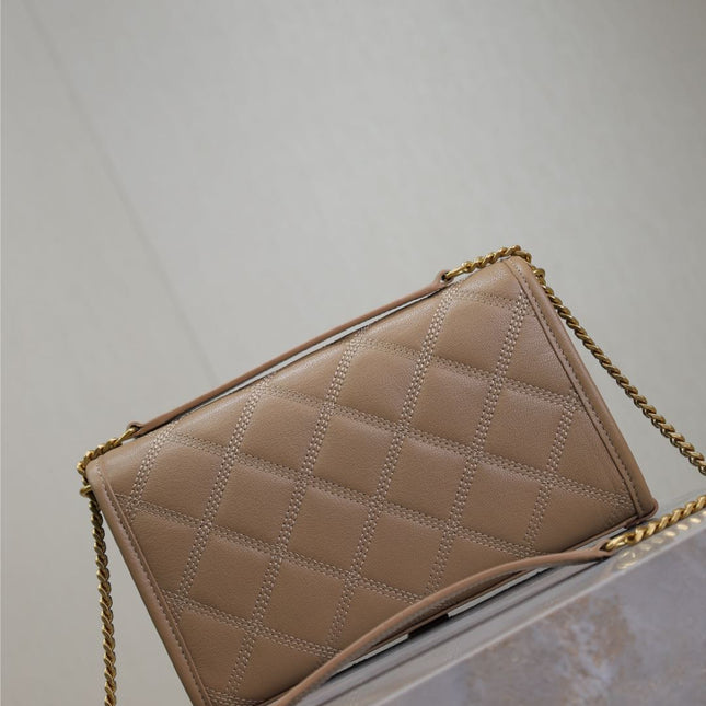 BECKY 22 IN MEDIUM BROWN QUILTED LAMBSKIN GOLD HARDWARE
