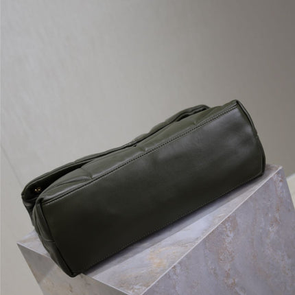 YSL 25S LOULOU PUFFER GM 35 IN DARK OLIVE CALFSKIN GOLD HARDWRE