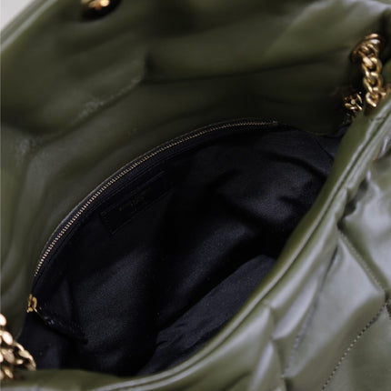 YSL 25S LOULOU PUFFER GM 35 IN DARK OLIVE CALFSKIN GOLD HARDWRE