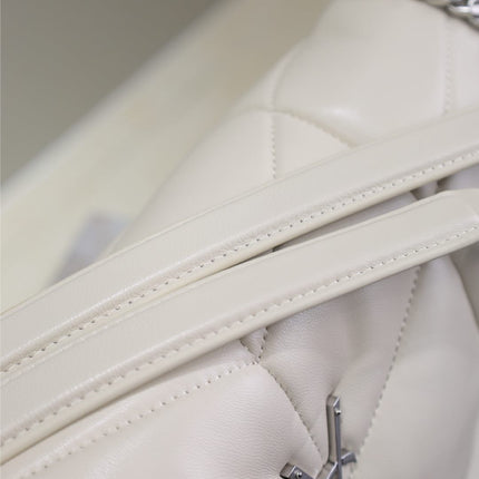 YSL 25S LOULOU PUFFER GM 35 IN SMOKEY TAUPE CALFSKIN SILVER HARDWRE