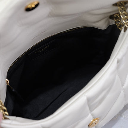 YSL 25S LOULOU PUFFER MM 29 IN BLANC VINTAGE CALFSKIN GOLD HARDWRE