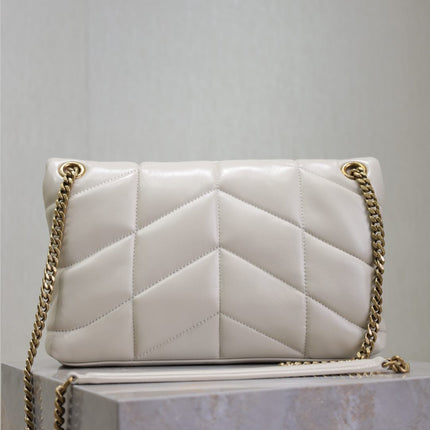 YSL 25S LOULOU PUFFER MM 29 IN BLANC VINTAGE CALFSKIN GOLD HARDWRE