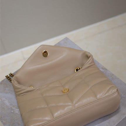 YSL 25S LOULOU PUFFER MINI 23 IN BROWN CALFSKIN GOLD HARDWRE