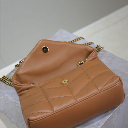 YSL 25S LOULOU PUFFER MINI 23 IN CARAMEL CALFSKIN GOLD HARDWRE