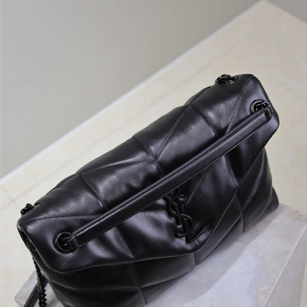 YSL 25S LOULOU PUFFER GM 35 IN BLACK CALFSKIN BLACK HARDWRE