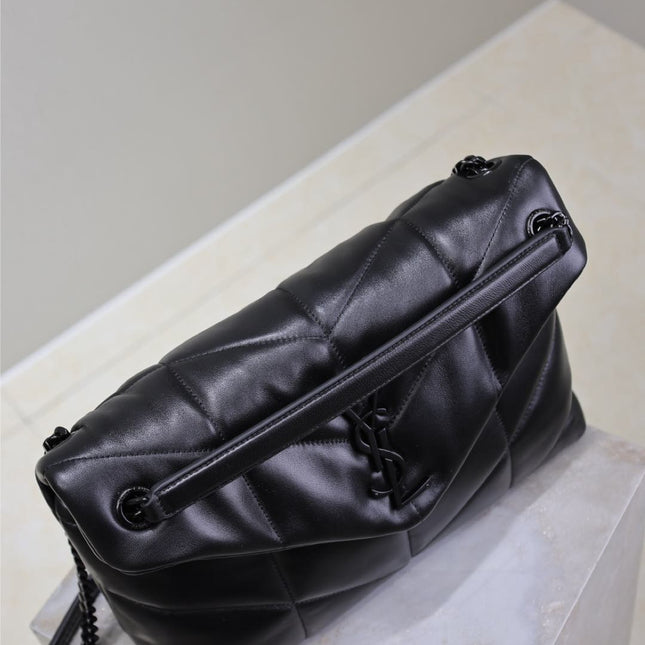 YSL 25S LOULOU PUFFER GM 35 IN BLACK CALFSKIN BLACK HARDWRE