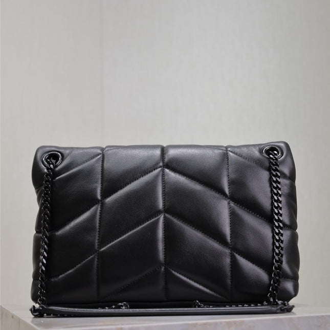 YSL 25S LOULOU PUFFER MM 29 IN BLACK CALFSKIN BLACK HARDWRE