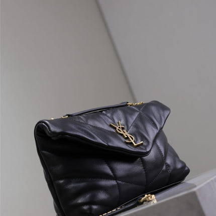 YSL 25S LOULOU PUFFER MINI 23 IN BLACK CALFSKIN GOLD HARDWRE