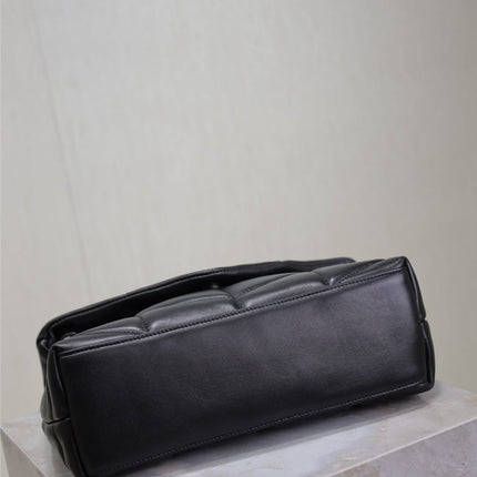 YSL 25S LOULOU PUFFER MM 29 IN BLACK CALFSKIN SILVER HARDWRE