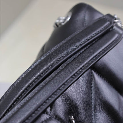 YSL 25S LOULOU PUFFER MM 29 IN BLACK CALFSKIN SILVER HARDWRE